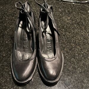 Elegant Black Leather Heels with Ankle Tie